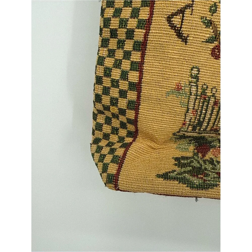 Vintage Tapestry Tote Bag House Alphabet Cottagecore Shoulder Bag Folk Art